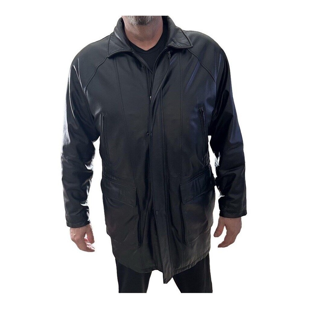 Genuine Leather Black Jacket Vintage Phase Two Lined Men's Size Large